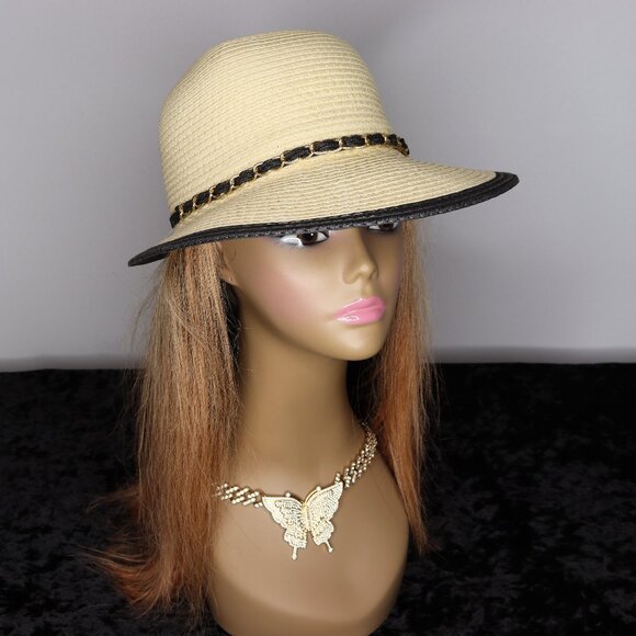 Accessories - Women's Woven Sun Hat with Black Trim